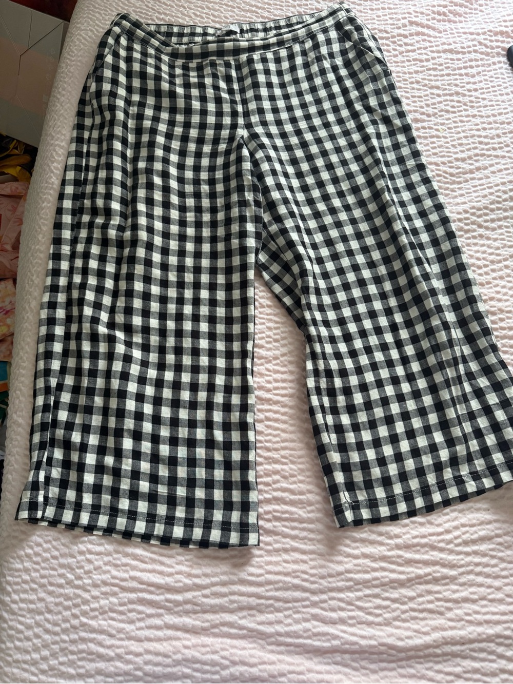 LOFT Black and White Gingham Cropped Wide-Leg Pants